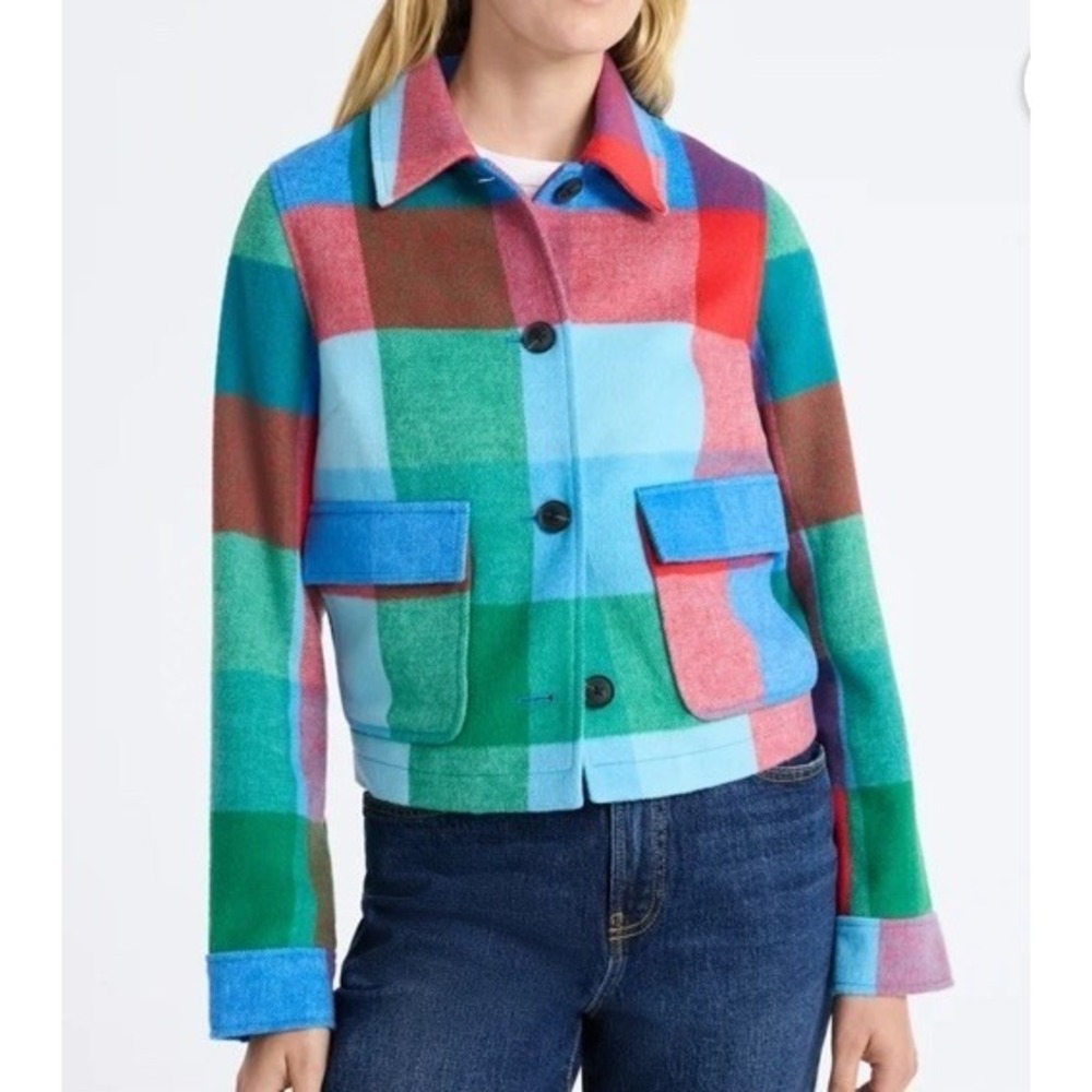 Free Assembly Women's Plaid Cropped Chore Jacket, Sz Xs Viral Sold Out